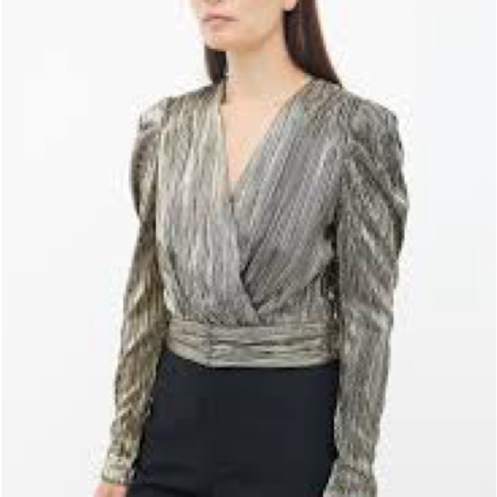 JONATHAN SIMKHAI Metallic plissé crop top gold (106)